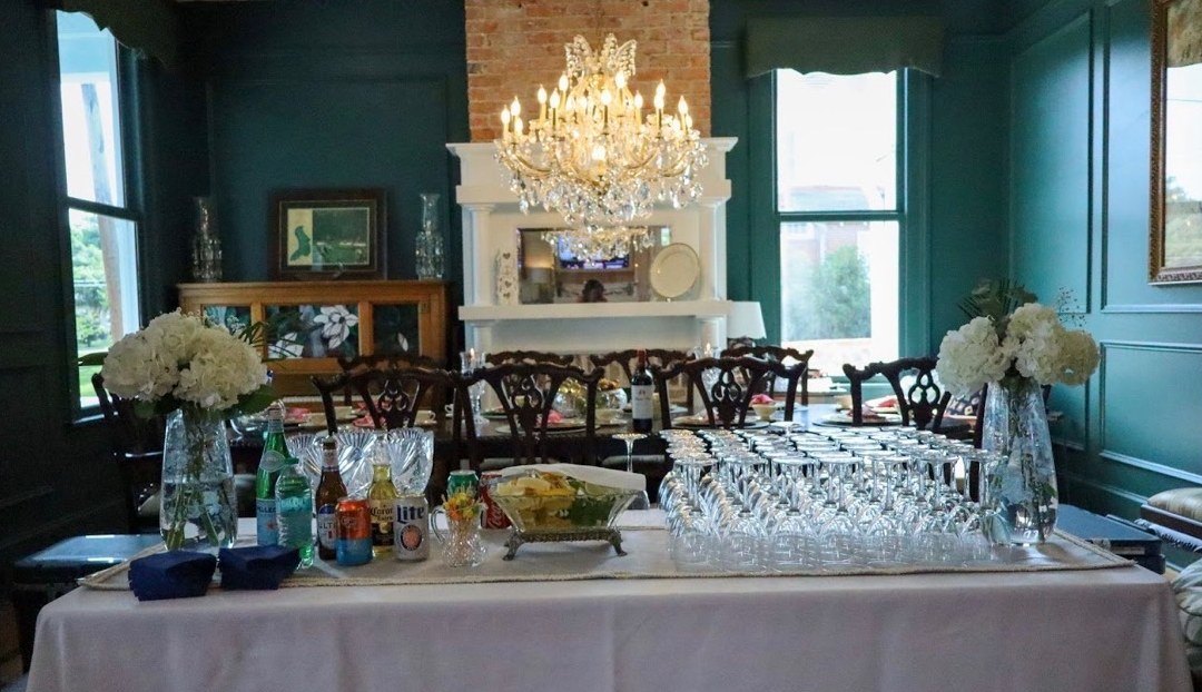 The dining room set for guests