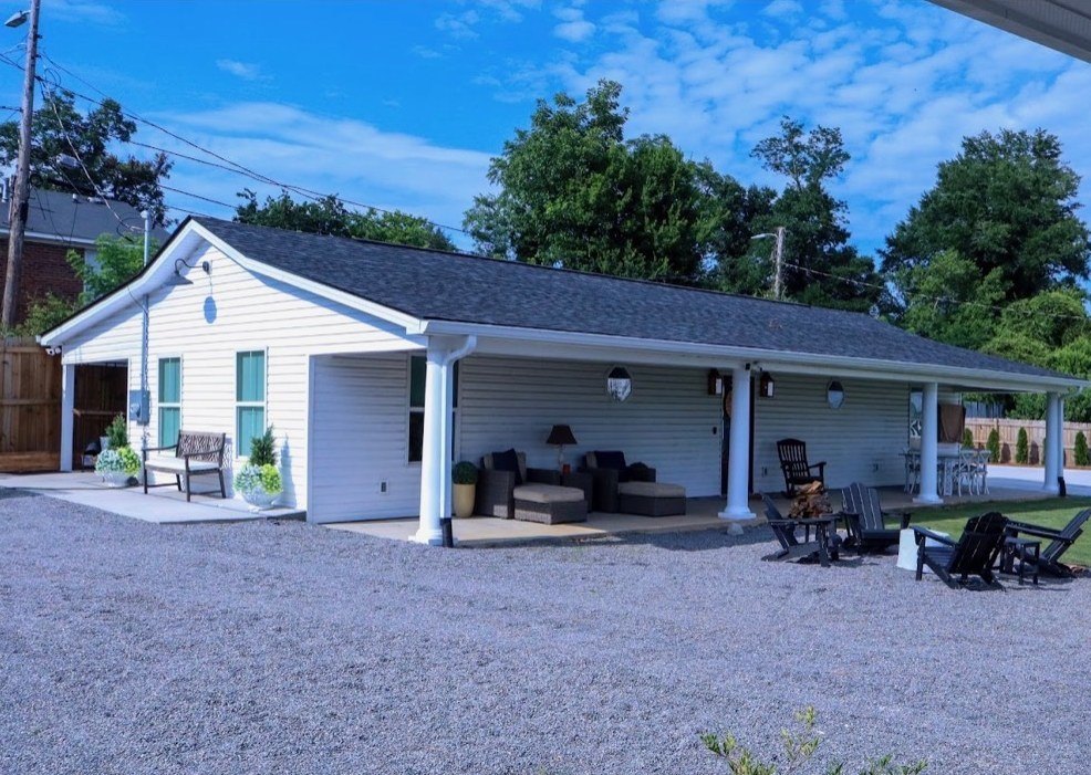 Guest house with a covered porch