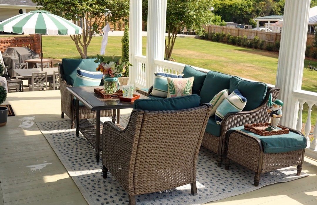 Lounge seating on the wraparound porch